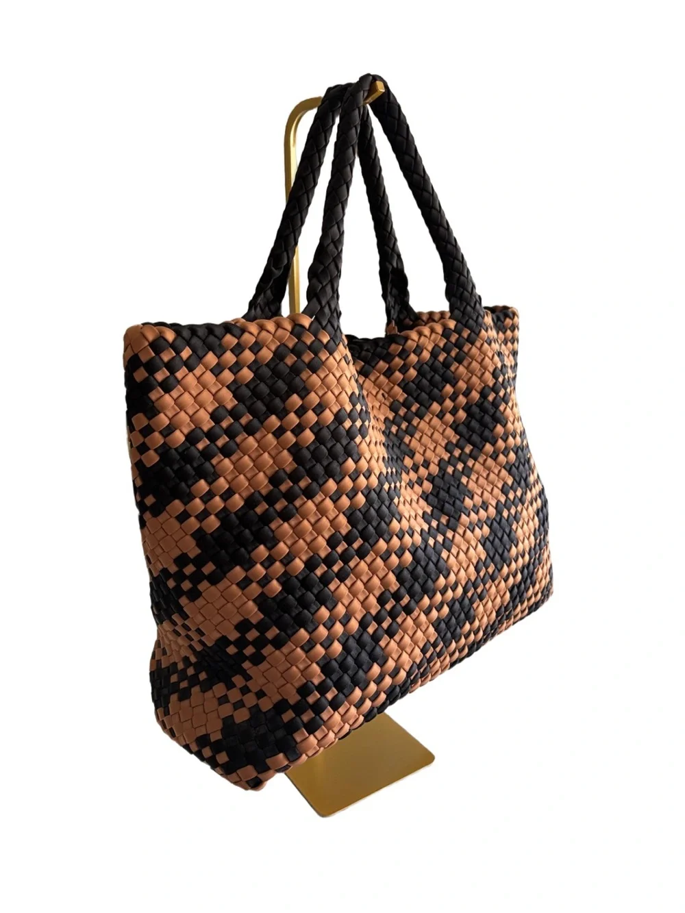 Antonio Melani Large Woven Neoprene Tote Bag w/Matching Wristlet Black & Camel